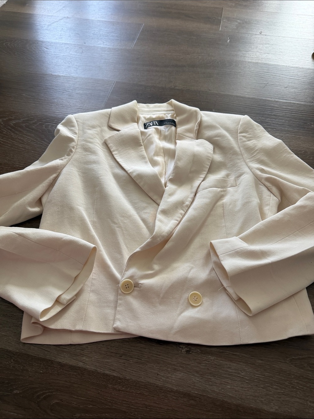 Zara Cream Double-Breasted Cropped Blazer